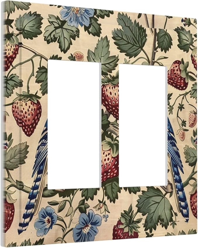 Decorative Outlet Covers Vintage Floral Bird Strawberry Thief William Morris 2 Gang Double GFCI Rocker Electrical Wall Panels Light Switch Cover Plate for Bedroom Home Decor