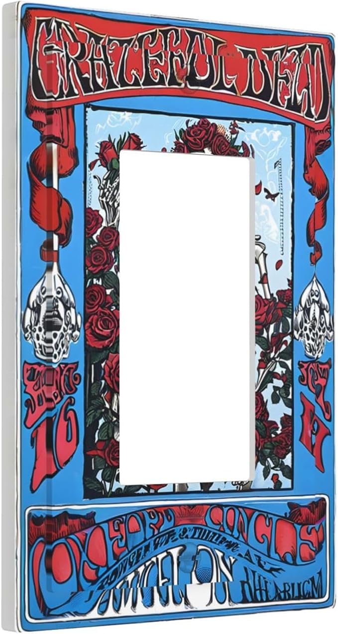 Decorative Outlet Covers Hippy Skull Red Rose Floral 1 Gang Rocker Light Switch Cover Plate Single Gfci Light Switch Covers Wall Plate for Bathroom Decor