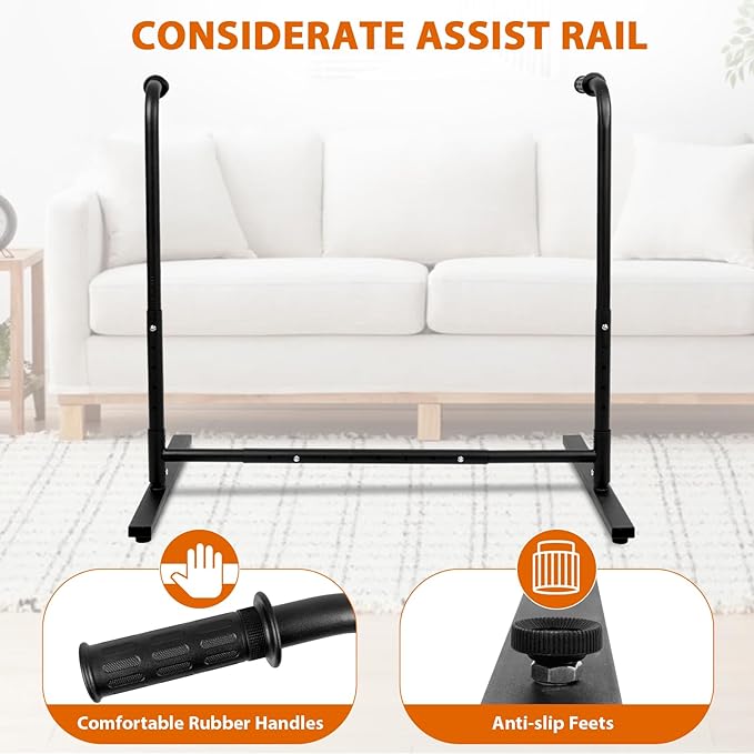 Heavy-Duty Adjustable Stand Assist Aid for Elderly - 500 lbs Capacity, Portable Sit-to-Stand Lift Assist for Couch, Chair & Bed - Non-Slip Covers, Easy Assembly, Black