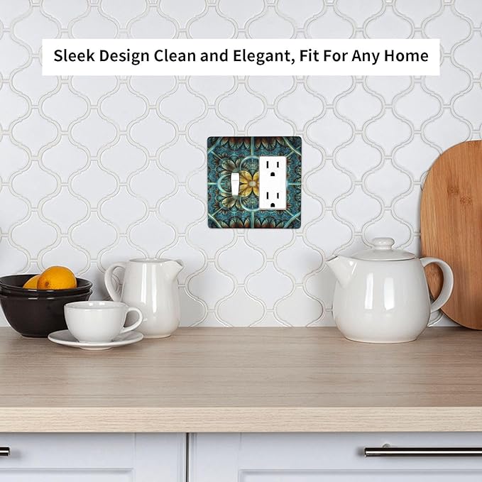 Light Switch Cover Boho Fractal Mandala 2 Gang Toggle Rocker Combo Wall Plates Bohemia Decorative Switch Plates and Outlet Covers Receptacle Cover for Bathroom Bedroom Decor