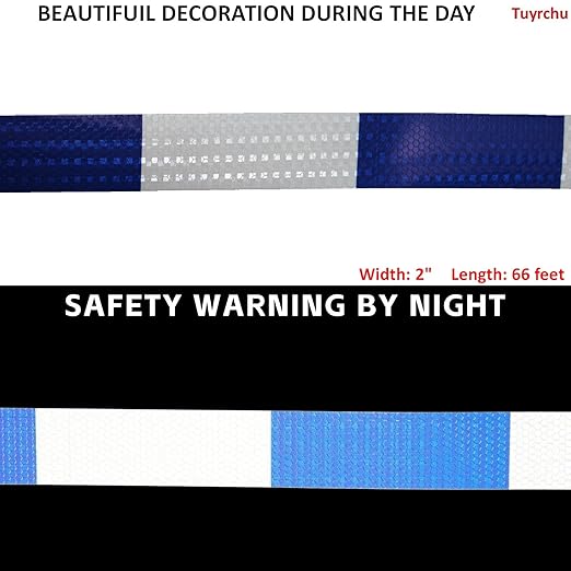 Reflective Tape Blue and White 2 inch X 66 feet X 10 Rolls, Outdoor Waterproof Hazard Conspicuity Warning Marking Tape