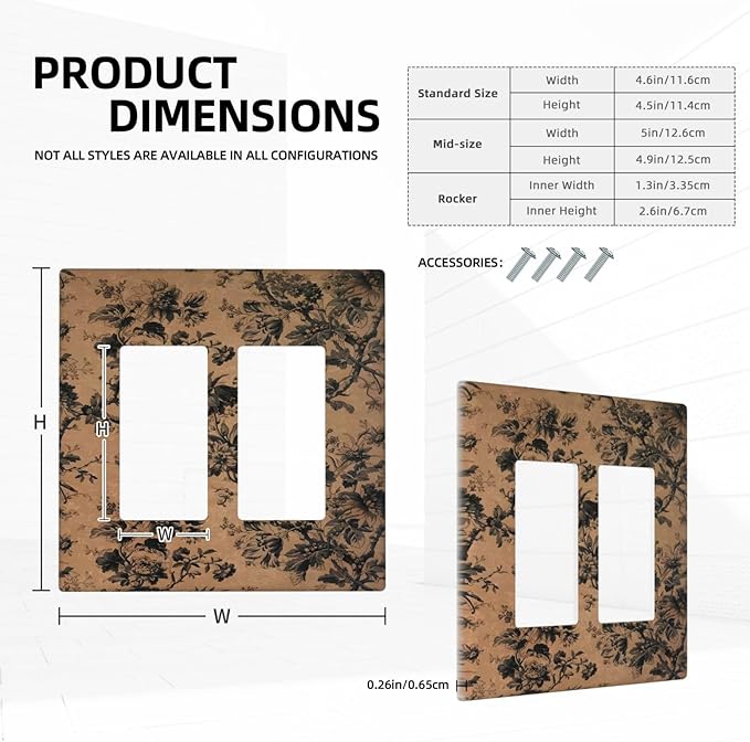 Decorative Outlet Covers Vintage Floral Botanical Brown Background 2 Gang Light Switch Cover Plate Double Rocker Wall Plate Gfci Switch Plate Covers for Bathroom Bedroom Decor