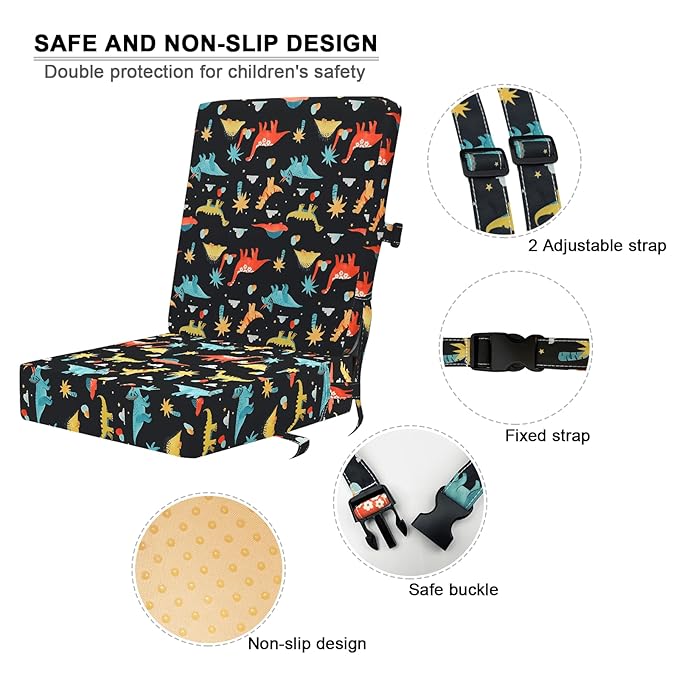 Booster Seat for Dining Table - 2Pcs Toddler Booster Seat for Dining Table Adjustable Safety Belts & Non-Slip Bottom, PU Waterproof Easy Cleaning Booster Chair Cushion with Different Height for Eating