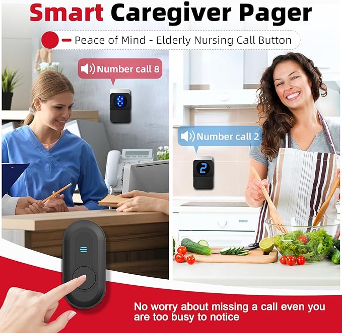 CallToU Caregiver Pager Wireless Call Button System Call Bell Alert Button Wireless Calling System for Elderly at Home/Deaf Eldrely/Clinic/Medical Institution/Nursing Home (CC22WH 8-1)