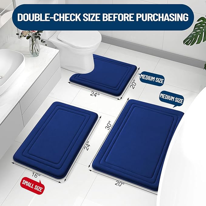 Grandaily Memory Foam Bath Mat Rug 47x20, Ultra Soft, Non-Slip and Absorbent Bathroom Rugs, Machine Wash Dry, Comfortable Bath Carpet for Bathroom Floor, Tub and Shower, Navy Blue