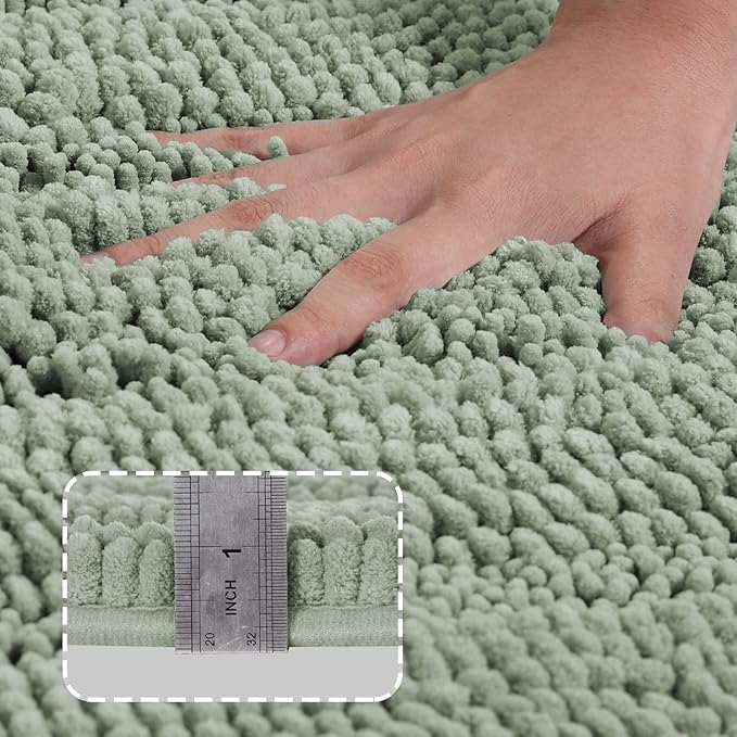 Turquoize Chenille Bath Rug - Non Slip, Shaggy, Extra Soft & Absorbent, 24"x 36", Sage