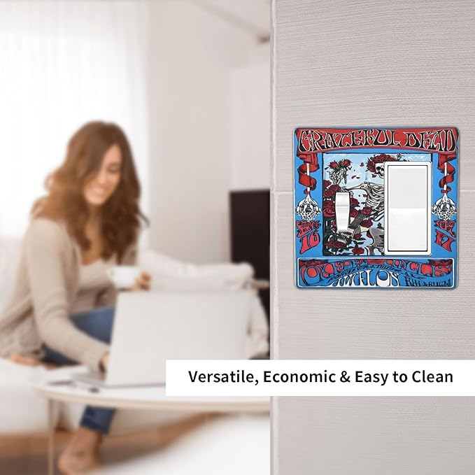 Decorative Outlet Covers Hippy Skull Red Rose Floral 2-Gang Combo Light Switch Cover Plate Single Toggle/Rocker Wall Plate Plug Switch Plate Covers for Bathroom Decor