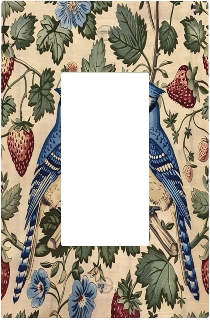 Decorative Outlet Covers Vintage Floral Bird Strawberry Thief William Morris 1 Gang Single Rocker Light Switch Cover Plate Wall Plates GFCI Faceplate for Bedroom Home Decor