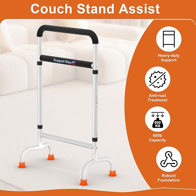 Stand Assist for Chair & Couch, Height Adjustable Mobility Aid for Seniors, Lightweight Metal Frame with 600lb Capacity