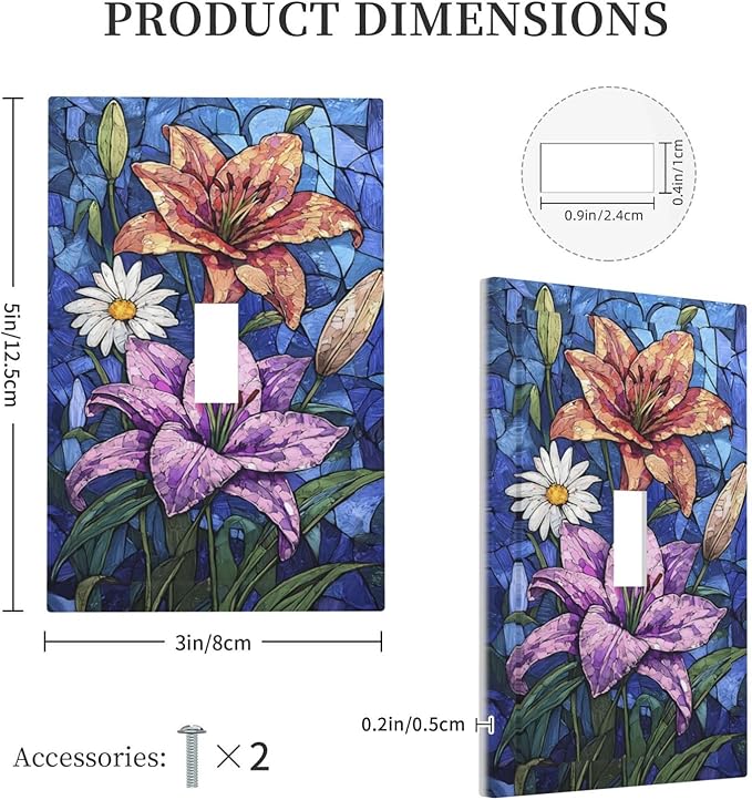Decorative Light Switch Cover Vintage Colorful Flower Oil Painting Style 1 Gang Single Toggle Device Electrical Faceplate Switchplates Decorator Outlet Wall Plate for Bedroom Bathroom Decor