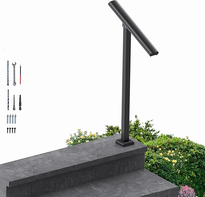 1 Step Handrail for Outdoor Steps, Premium Aluminum Alloy Railing Set, Porch Railing Kit,Free Installation Kits Included, Used Under Harsh Weather Conditions,Rust Free, for 1 Step.