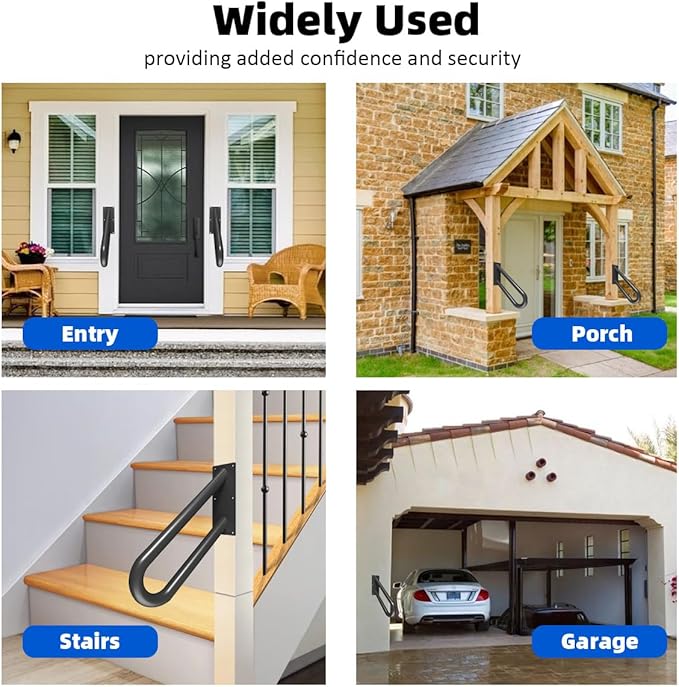 Handrails for Exterior Interior Steps Wall Mount with Matte Black Finished Stair Handrails for Kids Elderly Pregnant Women Disabled Stairway Railing Doorways Courtyard with Hardware 20 INCH