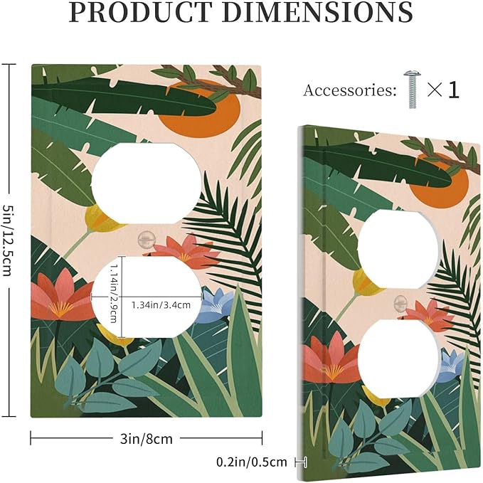 Outlet Covers Boho Tropical Plant Floral Pattern 1 Gang Duplex Wall Plate Decorative Switch Plates Electrical Receptacle Faceplate Light Switch Cover for Bedroom Cabin Decor