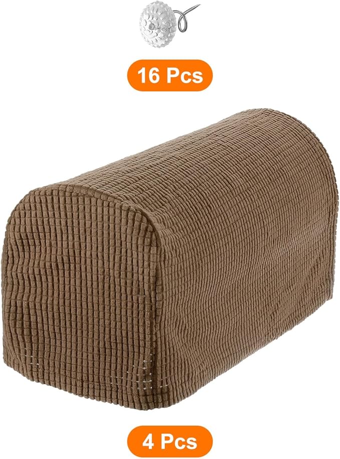 uxcell Stretch Armrest Covers Armchair Anti-Slip for Chairs Sofas Couch Arm Covers Recliner Sofa Light with Twist Pins Brown 4 Pcs