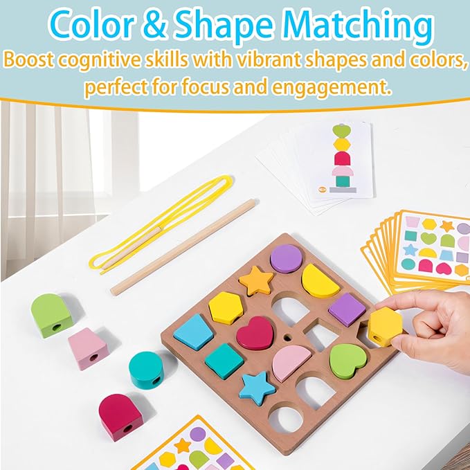 Dementia Activities for Seniors, Memory Cognitive Games for Seniors, 3-in-1 Shape Matching Alzheimers Products for Elderly, Beads Sequencing Lacing Busy Box Board Gadgets Gifts