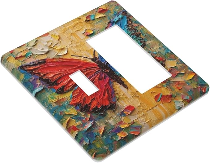 Outlet Covers Colorful Butterfly Animal Insects Wall Art Abstract 1 Toggle 1 Rocker Combination Decorative Wall Plate Electrical Switch Plates Light Switch Cover Plate for Bedroom Home Decor