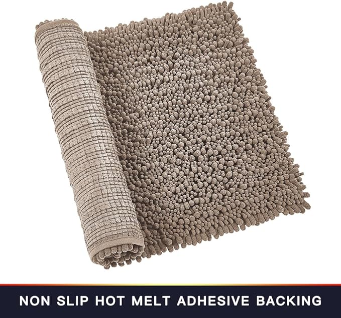 Walensee Bathroom Rug Non Slip Bath Mat (32x20 Inch Taupe) Water Absorbent Super Soft Shaggy Chenille Machine Washable Dry Extra Thick Perfect Absorbant Best Large Plush Carpet for Shower Floor