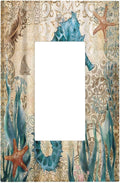 Vintage Blue Seahorse Seaweed Starfish Ocean Nautical Theme Single Rocker Light Switch Cover 1 Gang Outlet Cover Decorative Gfci Electrical Wall Plate Dimmer Switchplate for Farm Home Decora