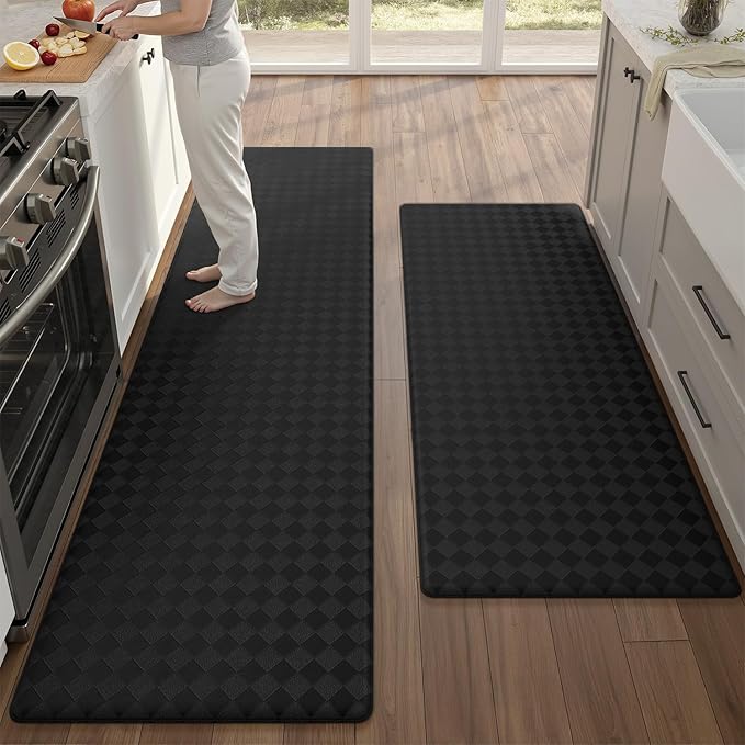 Color&Geometry Extra Wide Kitchen Mats Set 24x59+24x87, Anti Fatigue Cushioned Floor Mat, Waterproof Easy Clean Non Slip Runner for Sink Comfort Standing, Black