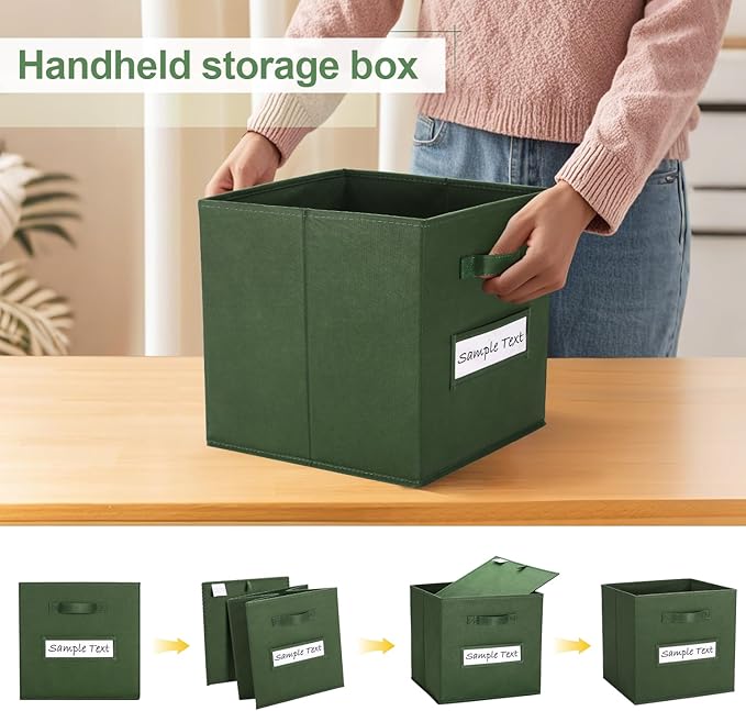 artsdi Fabric storage cubes (8 Pack) 13 Inch Cube Storage Bin, cube organizer bins with 8 Labels Window Cards & a Pen, Foldable cube organizer bins and Storage Box, Dark Green