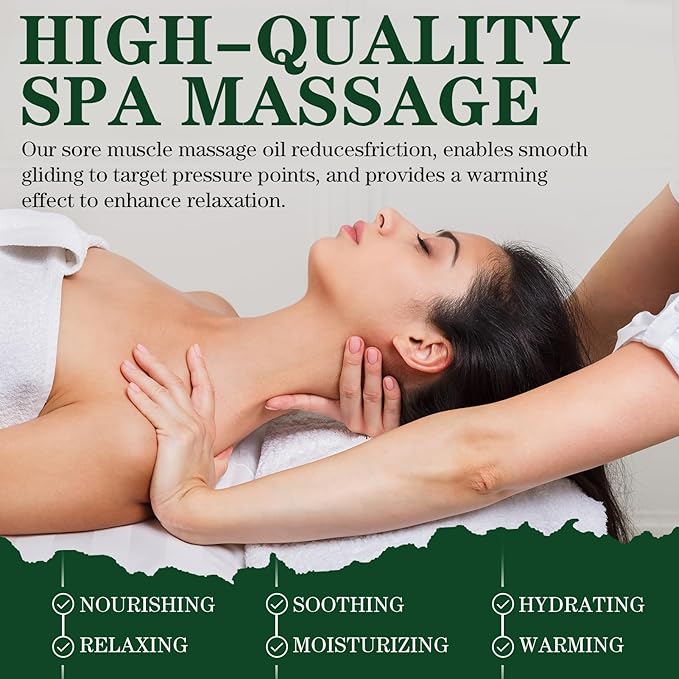 Sore Muscle Massage Oil for Massage Therapy, 8 FL OZ Natural Body Massage Oil with Lavender Oil, Arnica & Chamomile Extract, Soothes Muscle and Joint for Professional & Home Use