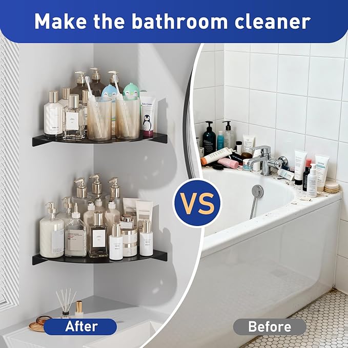 Corner Shower Shelves Load Capacity 40 Lbs 304 Stainless Steel Shelf for Shower Will Not Rust 8in Shower Corner Shelf Matte Black Drilling Installation