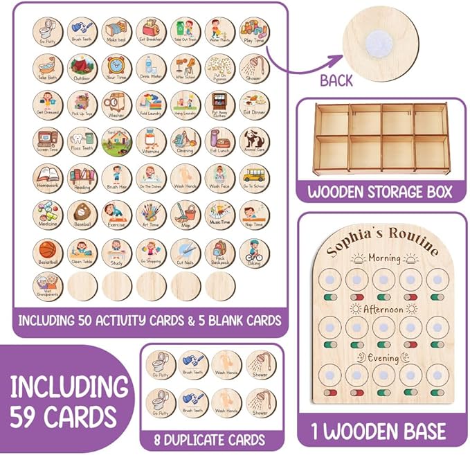 Wooden Daily Routine Chart 11x15", to Do Chart for Kids, Wooden Chore Chart for Kids, Routine Chart for Toddlers, Morning Bedtime Routine Chart for Toddlers
