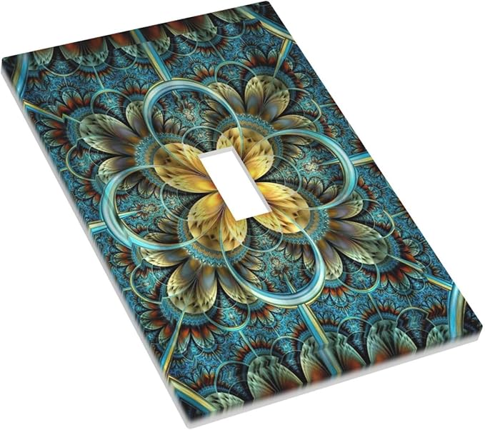 Light Switch Cover Boho Fractal Mandala 1 Gang Wall Plate Cover Bohemia Single Toggle Outlet Covers Decorative Switchplate Electrical Faceplate for Bathroom Bedroom Decor