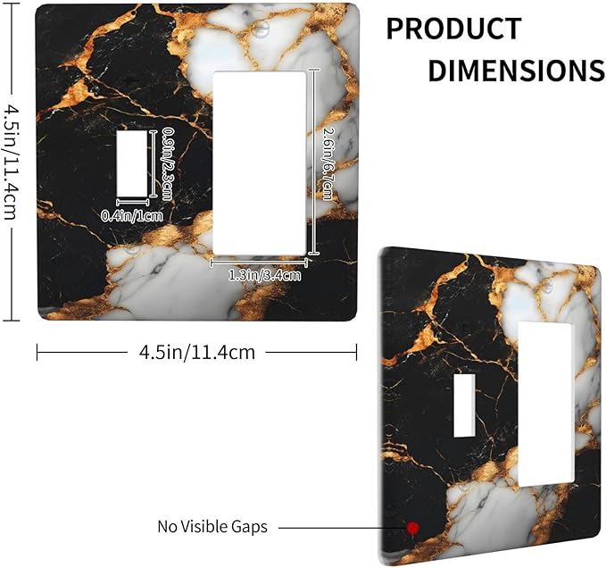 Decorative Outlet Covers Black Gold Marble 2-Gang Combo Light Switch Cover Plate Single Toggle/Rocker Wall Plate Plug Switch Plate Covers for Country Bathroom Bedroom Decor
