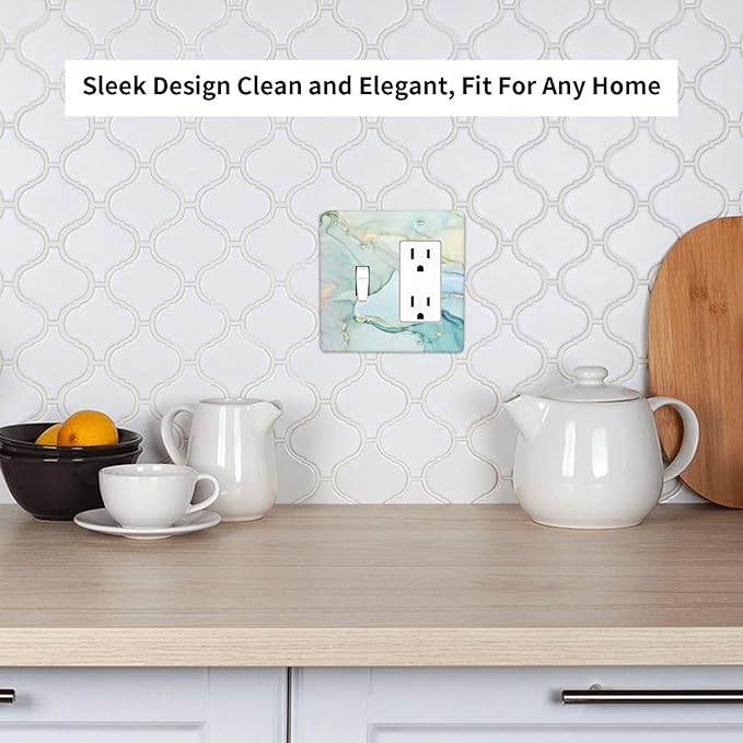 Outlet Covers Teal Gold Marbling Turquoise 1 Toggle 1 Rocker Combination Decorative Wall Plate Electrical Switch Plates Light Switch Cover Plate for Bathroom living Room Decor