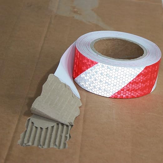 Reflective Tape Red and White 2 inch X 66 feet, Outdoor Waterproof Hazard Conspicuity Warning Industrial Marking Tape