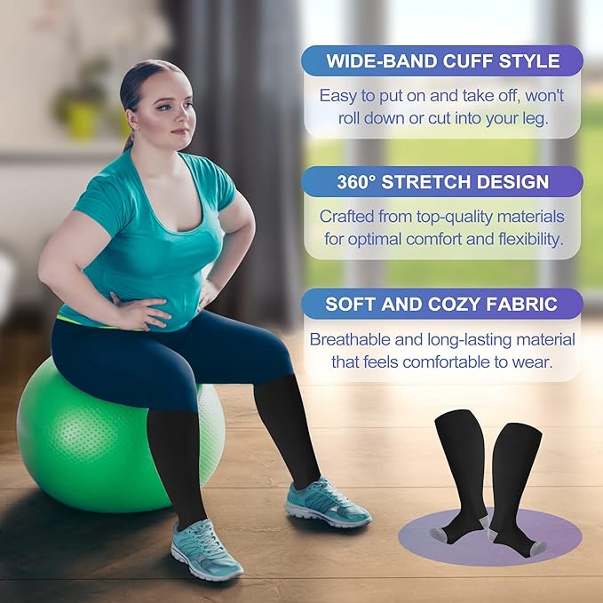 LEVSOX Plus Size Compression Socks for Women Men Wide Calf Extra Large 15-20 mmHg Knee High Sock for Nurses Pregnant Travel