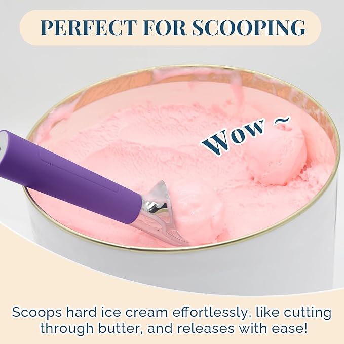 Heated Ice Cream Scoop Rechargeable, Electric Warming Ice Cream Scooper with LED Display, Heats to 158°F for Hard Ice Cream, Easy for Seniors & Kids, IP67 Waterproof (Royal Purple, 2oz)