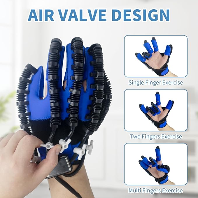 Rehabilitation Robot Gloves, Finger Exerciser for Stroke Recovery Hand Glove Equipment Hand Function Rehabilitation, Adjustable Strength and Supports USB Charging (blue, L - Left Hand)
