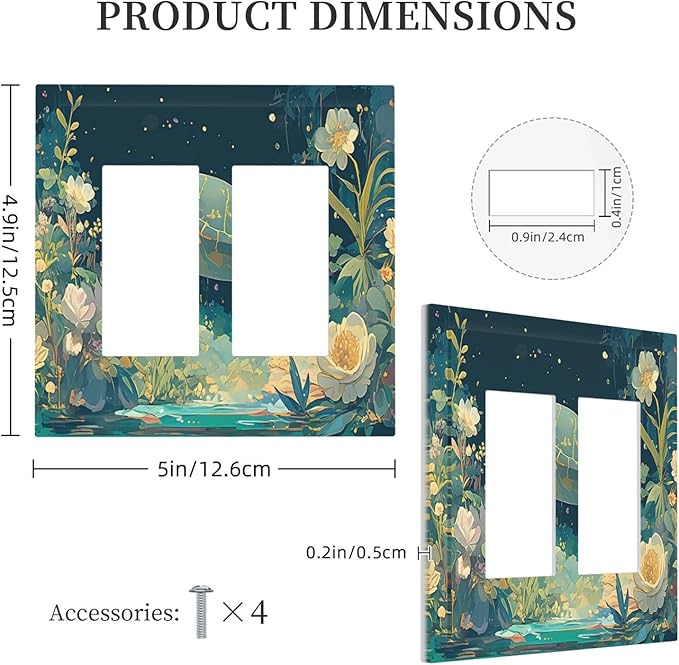 Decorative Outlet Covers Fantasy Sea World Sea Turtle Floral Plant 2 Gang Double GFCI Rocker Electrical Wall Panels Light Switch Cover Plate for Kids Room Nursery Decor