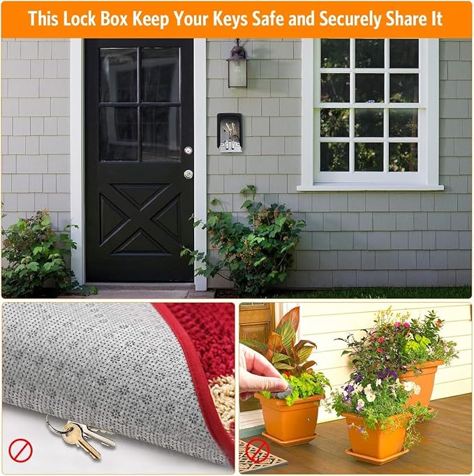 Key Lock Box Wall Mounted, Fayleeko 4 Digit Combination Lockbox for Outside, House Keys - 5 Keys Capacity, Key Safe Security Storage Lock Box for Indoor, Outdoor, Garage, Garden, Store (Black, 4Pack)