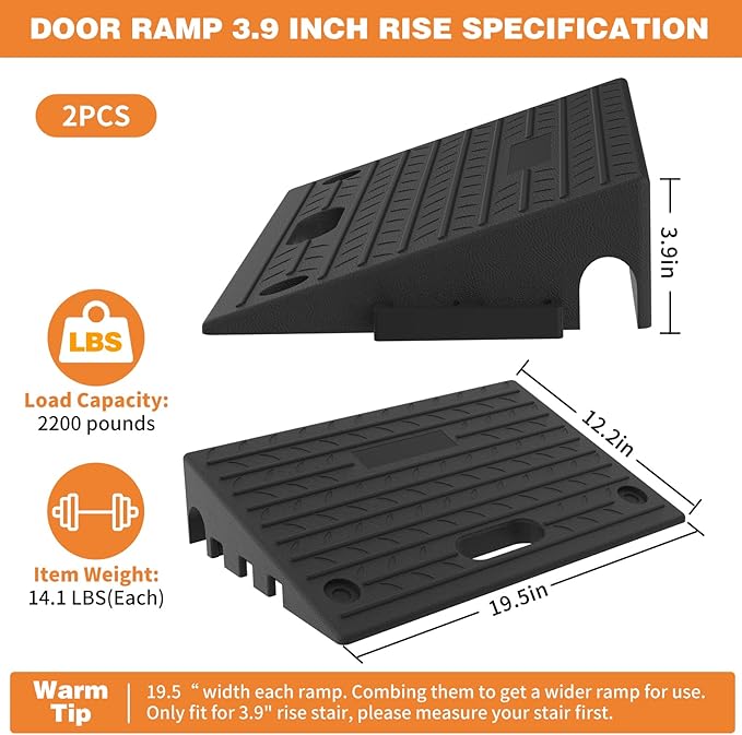 3.9" Rise Rubber Threshold ramp for Doorway/Cars, Step/Stair Rubber ramp with with Non-Slip Surface for wheelchairs/Curb/shed, 2200Pounds Load Capacity.