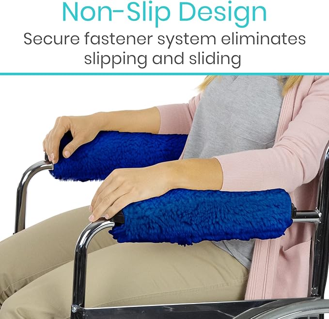 Vive Wheelchair Armrest Covers (Pair) - Memory Foam Sheepskin Accessories Pads for Transport Electric Wheel Chair Arm Rests - for Adults, Seniors, Handicapped - Soft Support Cushion for Mobility Aids