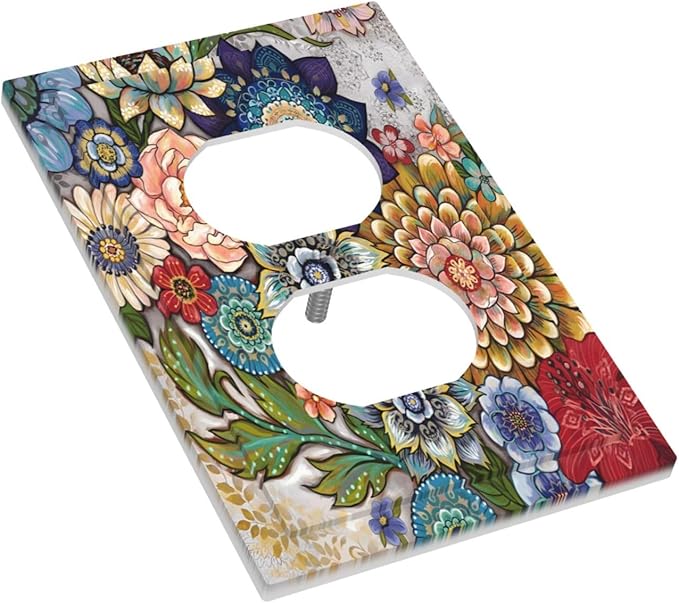 Boho Floral Colorful Floral Multi Color Flower Outlet Covers 1 Gang Duplex Light Switch Cover Decorative Switch Plates Electrical Receptacle Faceplate Wall Plate for Bedroom Living Room Home Decor