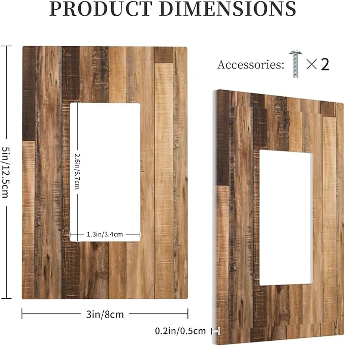 Rustic Brown Wood Splicing Vintage Dark Oak Print Decorative Outlet Covers 1 Gang Single Rocker Light Switch Cover Plate Wall Plates GFCI Faceplate for Farmhouse Home Decor