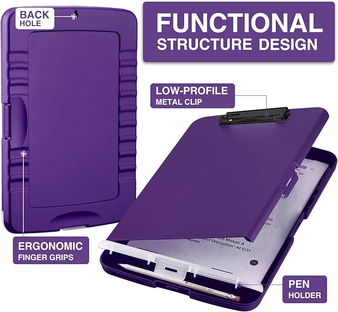 Sooez Clipboard with Storage, High Capacity Nursing Clipboards with Pen Holder, Clip Boards 8.5x11 with Storage, Low-Profile Clip, Lightweight Plastic Clipboard for Teachers, Lawers, Office Workers
