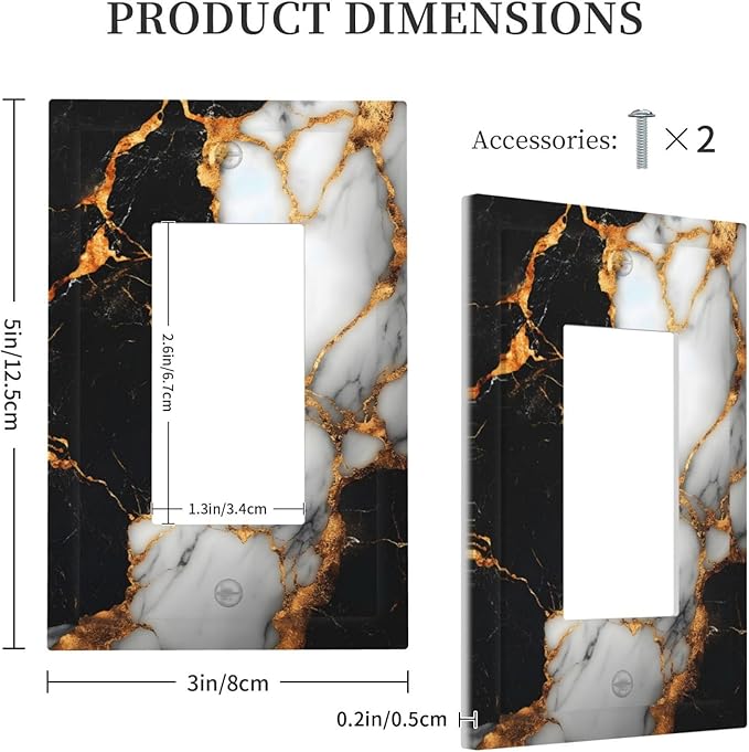 Decorative Outlet Covers Black Gold Marble 1 Gang Rocker Light Switch Cover Plate Single Gfci Light Switch Covers Wall Plate for Country Bathroom Bedroom Decor