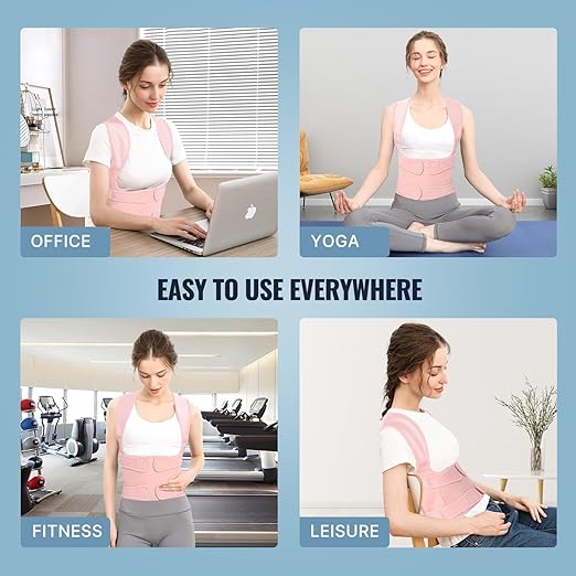Posture Corrector for Women and Men, Adjustable Back Brace with Full Back Support, Shoulder Straightener for Spine Alignment, Kyphosis, Hunchback, Scoliosis, Lumbar, Spine, Pink (Large)