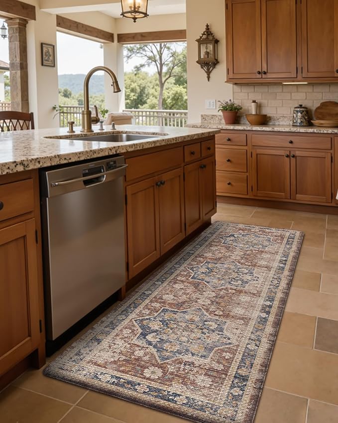 DEXI Kitchen Floor Mats Anti Fatigue, 17x29+17x59 Large Cushioned Runner Rug Waterproof, Standing Comfort Memory Foam Padded for Front Sink Laundry Office Set of 2, Reddish Brown