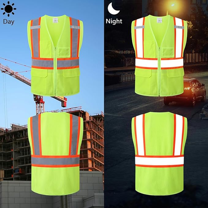 Reflective Safety Vest for Men Women Hi Vis Vest with Pockets High Visibility Vest Mesh Construction Vests Meets ANSI/ISEA Standards (Yellow-33, XX-Large)