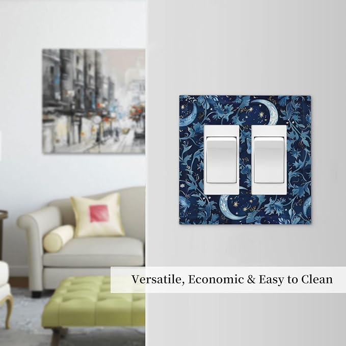 Decorative Outlet Covers Vintage Moon And Flowers Decor Floral William Morris 2 Gang Double GFCI Rocker Electrical Wall Panels Light Switch Cover Plate for Bedroom Kids room Decor