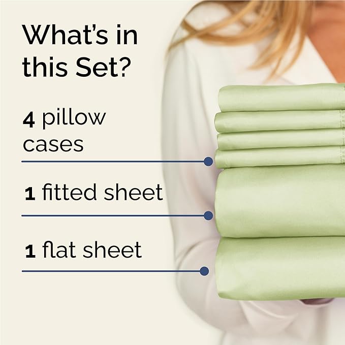Full 6 Piece Sheet Set - Cooling & Breathable Bed Sheets - Hotel Luxury Bed Sheets for Women, Men, Kids & Teens - Bedding with Deep Pockets & Easy Fit - Soft and Wrinkle Free - Full Light Sage Sheets