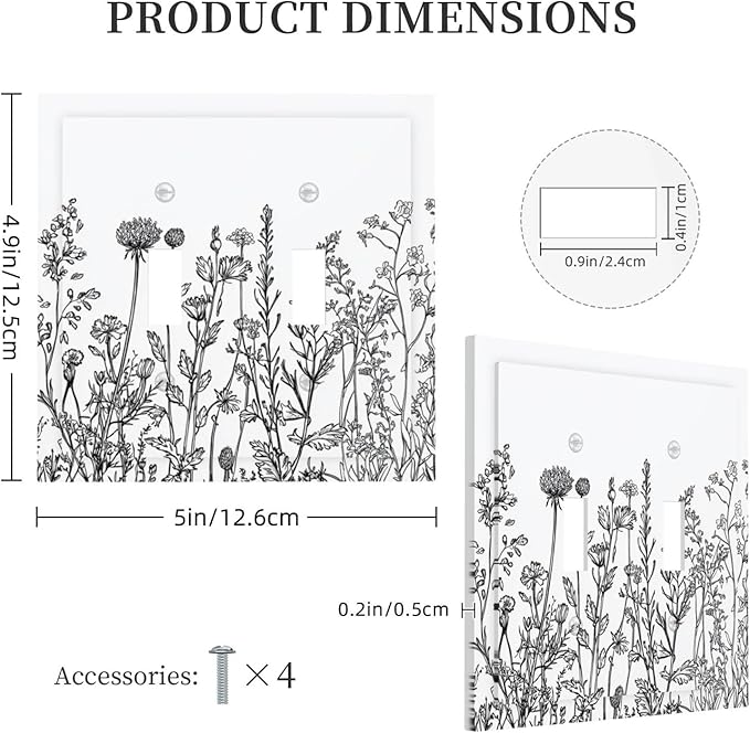 Decorative Switch Plates Floral Wildflower Rustic Plant Leaves 2 Gang Double Toggle Outlet Light Switch Cover Wall Plate Electrical Faceplate For Farmhouse Cabin Decor