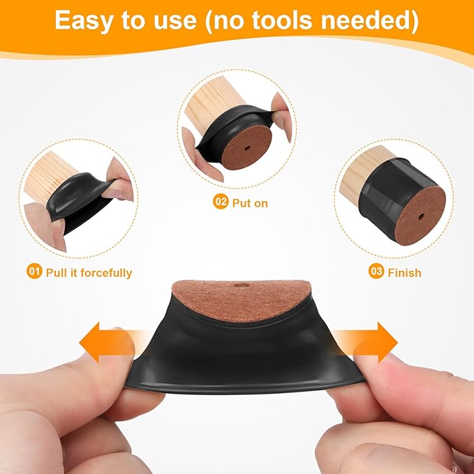 CHUNZEXI 16 Pack Chair Leg Floor Protectors for Hardwood Floors, Silicone Felt Covers Pads Caps, Protect Wood Furniture Feet Floors Noise Reduce and Scratch (Universal Large & Black)