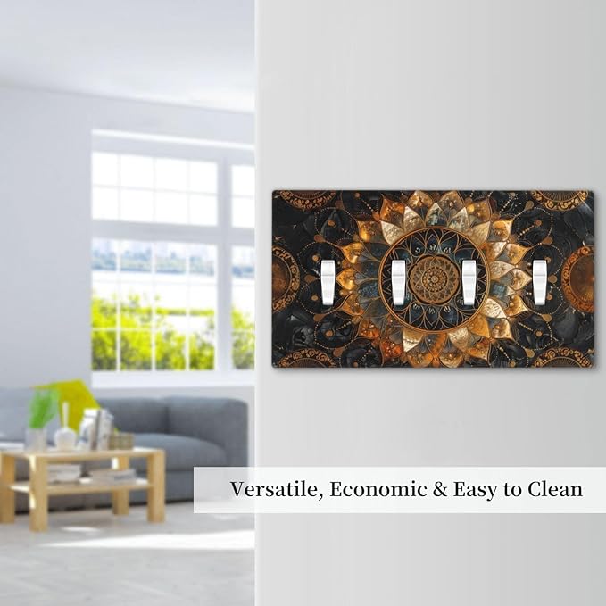 Cool Colorful Mandal Flowers Boho Floral Light Switch Covers Quad Toggle Electrical Faceplate 4 Gang Wall Plate Decorative Switch Plates for Bed Room Living Room Decor